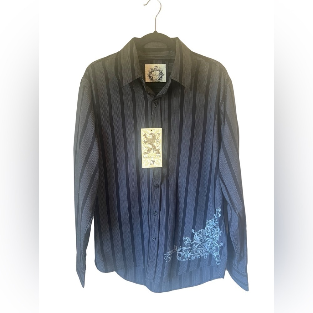 Level Ten Black & White Striped Long Sleeve Button Down Shirt Size XL